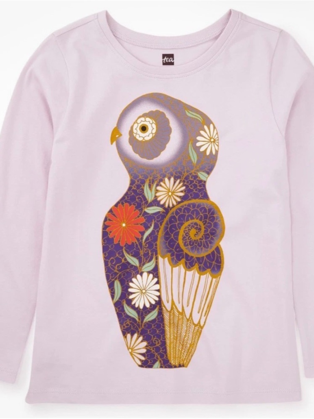 Tea Collection Lavender Long-Sleeve Tee with Floral Owl Graphic